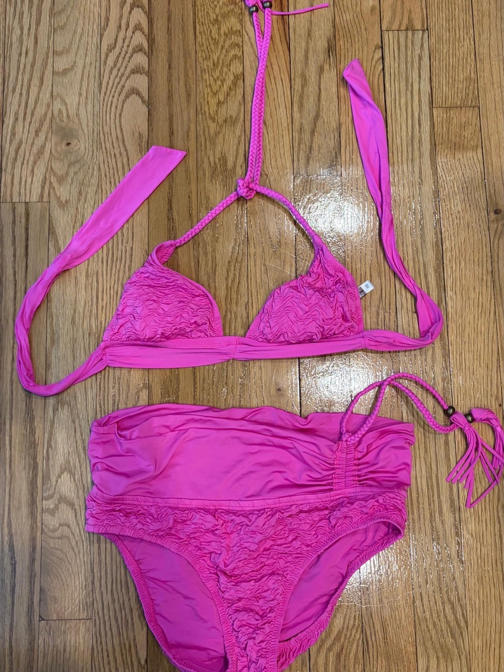 Nanette Lepore Hot Pink Textured Halter Bikini